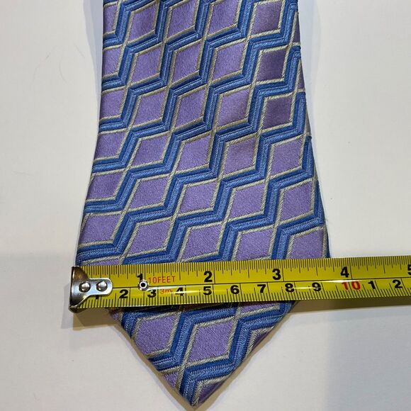 XMI Platinum Men's Tie Blue Purple Geometric Italian Silk Handmade in USA 60” - Picture 8 of 8